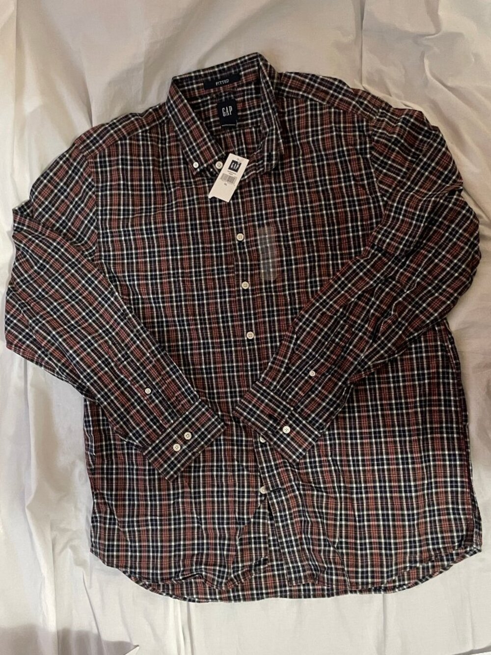 NWT Mens Sz XL Gap Long Sleeve Fitted Button Down Plaid Royal Stewart Insp Tartn